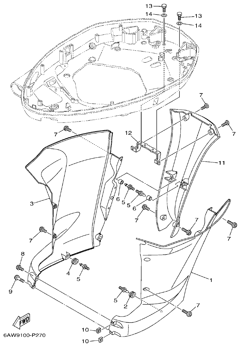 Yamaha F350AET, FL350AET BOTTOM COWLING 3 parts diagram